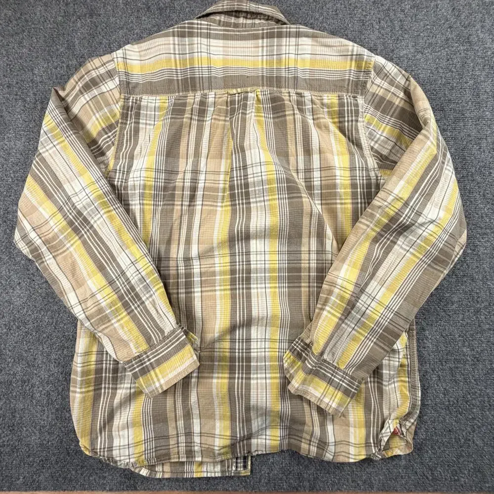 The North Face Mens Plaid Button Up Shirt Large Beige Yellow‎ Brown Cotton 1180